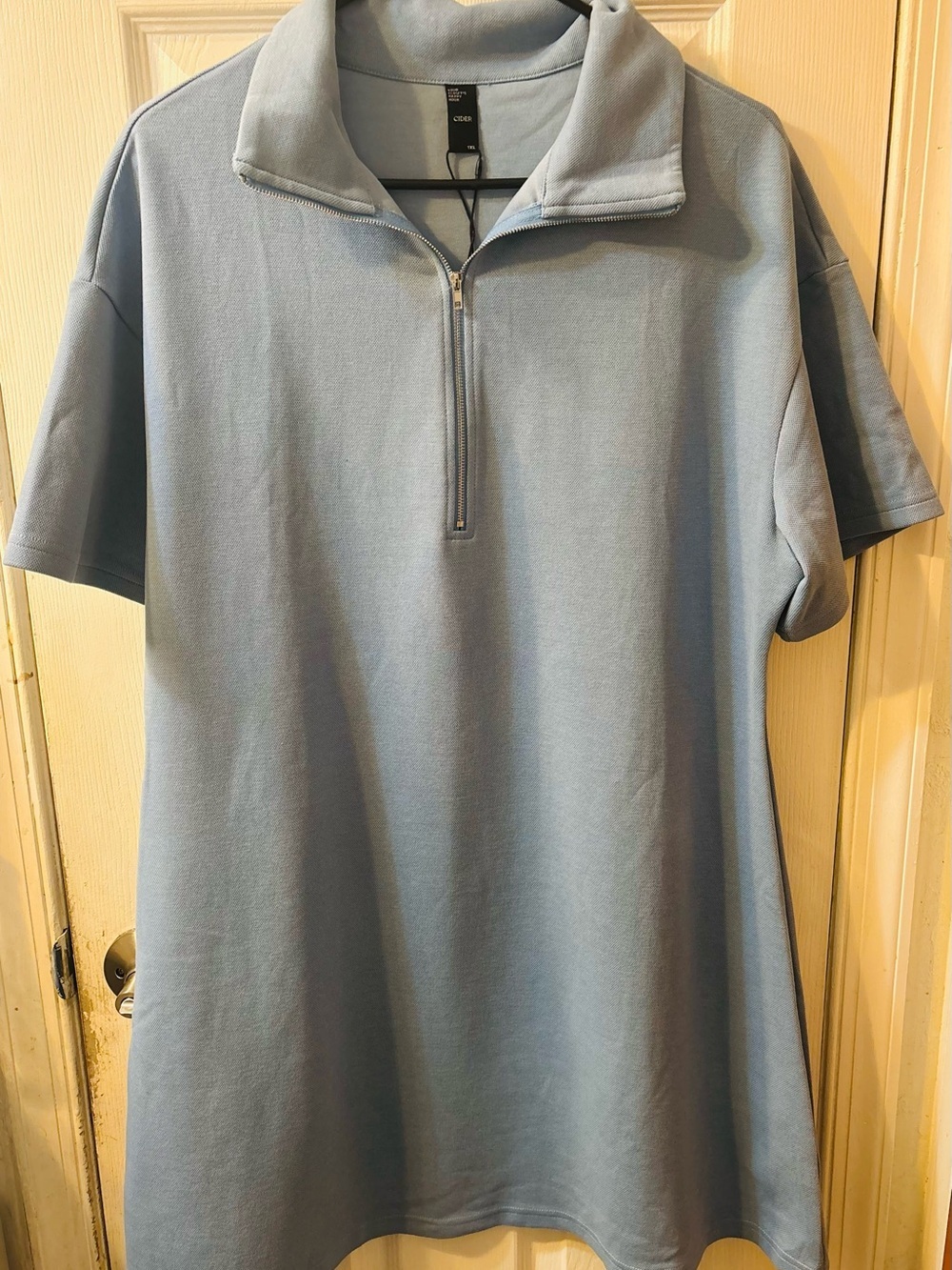 Cider Light Blue Mini Dress with Half-Zip Collar